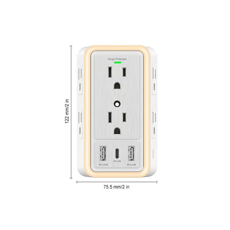 Multi Plug 6-Outlet Extender - white-with light