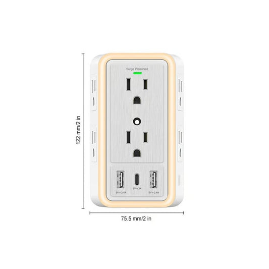 Multi Plug 6-Outlet Extender - white-with light