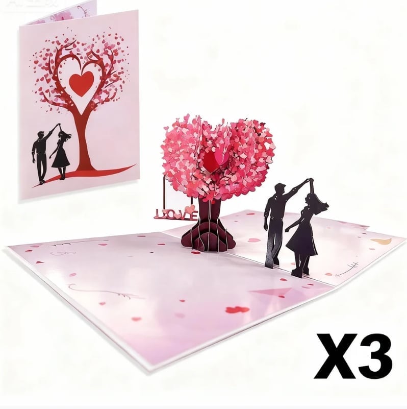 3D Pop-Up Valentine’s Day & Anniversary Love Tree Greeting Card - 3 pcs
