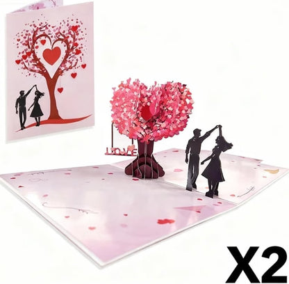 3D Pop-Up Valentine’s Day & Anniversary Love Tree Greeting Card - 2 pcs