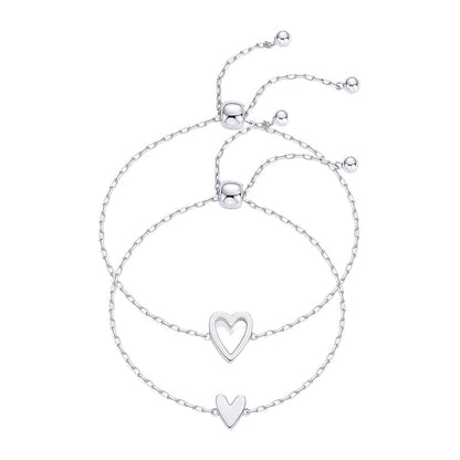 Adjustable Love Friendship Two Bracelet Pack - Silver