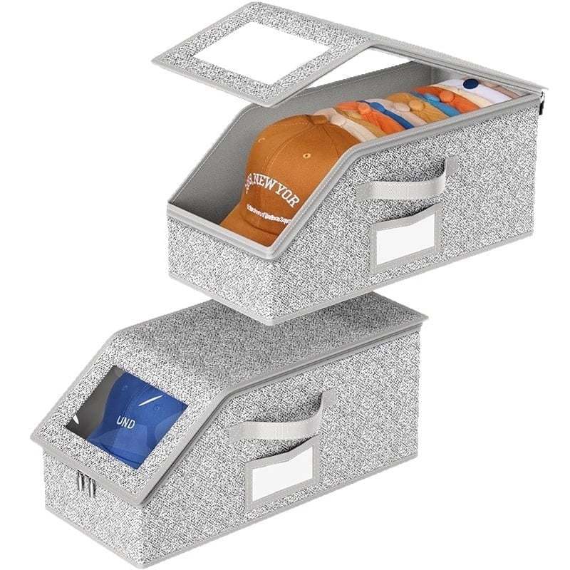 Multifunctional Foldable Hat Storage Box - Grey, 2 PCS