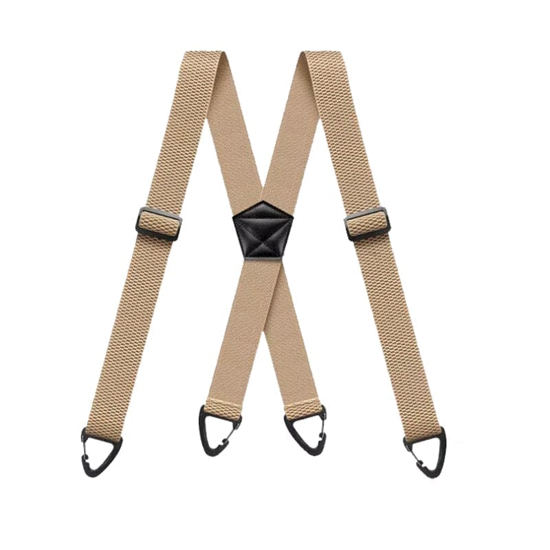 👔 4 Clip Adjustable Suspenders for Men - Khaki X-Shaped