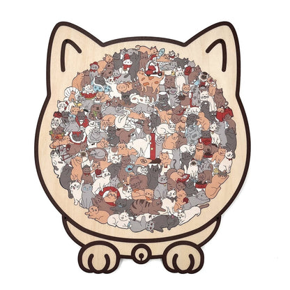 135-Piece Cat-Shaped Wooden Puzzle - Morandi Colors