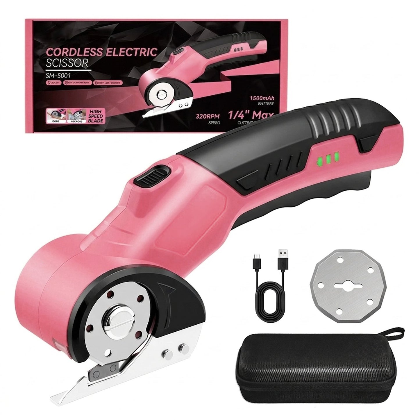 Cordless Electric Scissors - 2 Blades with Carrying Bag, Pink