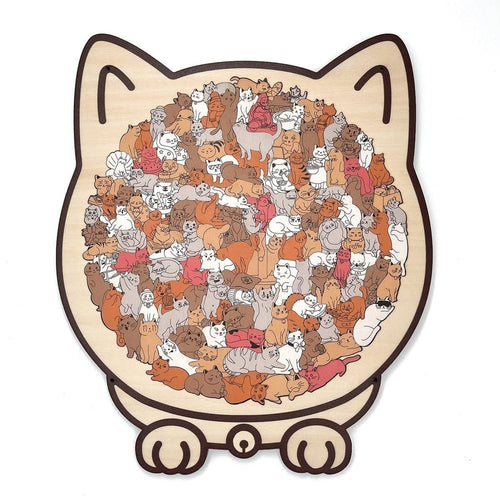 135-Piece Cat-Shaped Wooden Puzzle - Maillard Colors