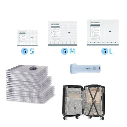 Vacuum Travel Compression Bags - 15pcs (5s+5m+5l)