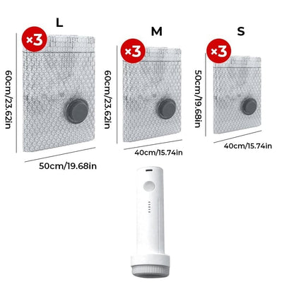 Cordless Travel Vacuum Bag Set - 7 Mil Black Compression Bags-9pcs(3S+3M+3L)+ Flashlight Electric Air Pump