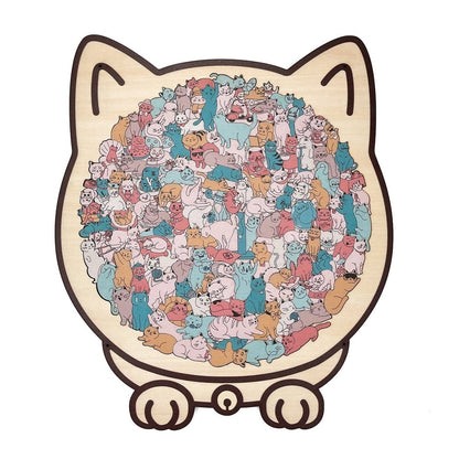 135-Piece Cat-Shaped Wooden Puzzle - Macaron Colors