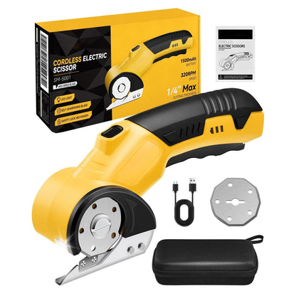 Cordless Electric Scissors - 2 Blades with Carrying Bag, Yellow