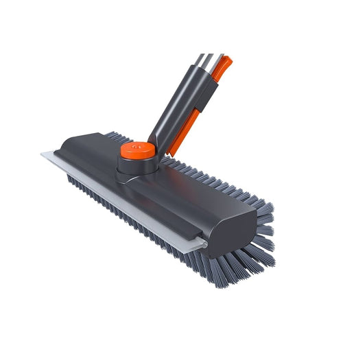 Hard Bristle Tile Floor Brush - grey (360° swivel head + hidden clip + steel handle)