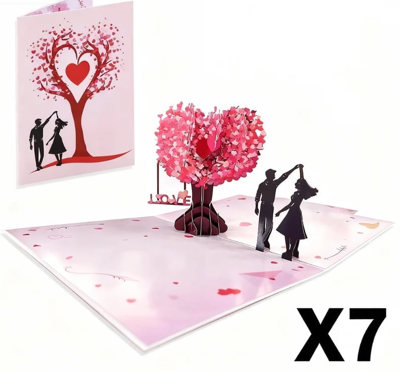 3D Pop-Up Valentine’s Day & Anniversary Love Tree Greeting Card - 7 pcs