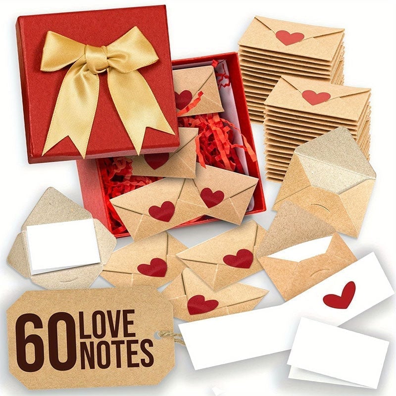 Mini Envelopes With Blank Cards - 60 sets+Gift Box