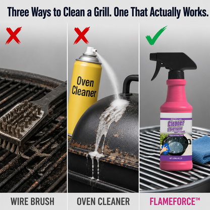 FlameForce™ — Lift Burnt-On Grease Off Your Grill in Two Minutes