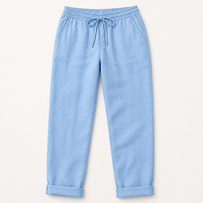 LuxeraSilk™ – Relaxed Cotton-Linen Drawstring Pants with Elastic Waist