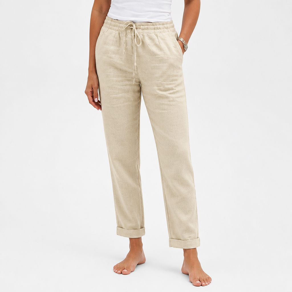 LuxeraSilk™ – Relaxed Cotton-Linen Drawstring Pants with Elastic Waist